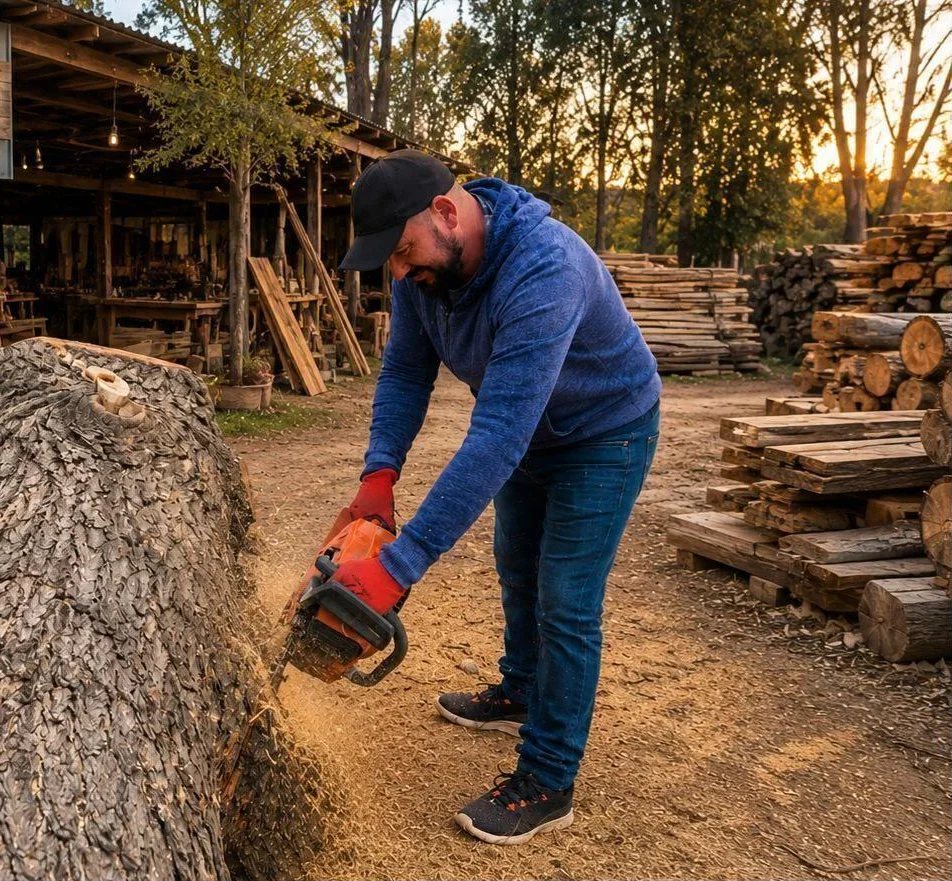 Corte de un tronco en el aserradero